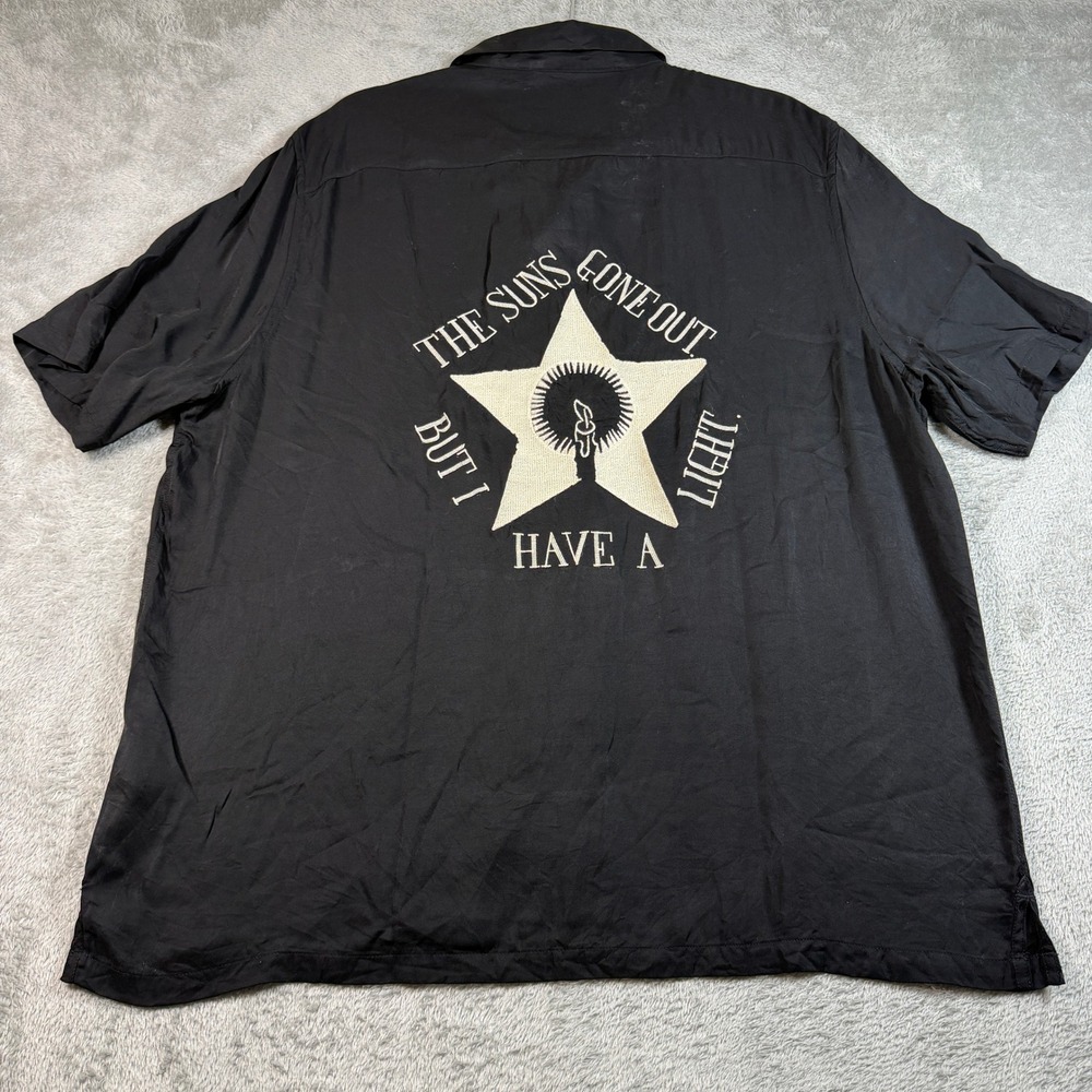 AllSaints Wish Shirt Mens XL Black Star Short Sleeve Button Down Relaxed Fit